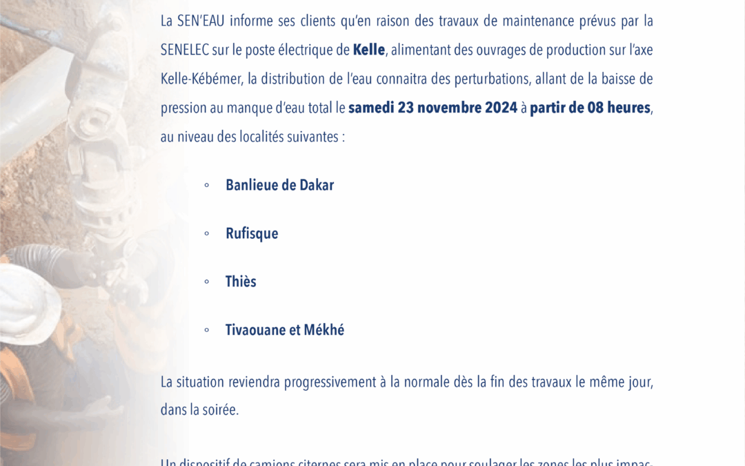 TRAVAUX DE MAINTENANCE PAR SENELEC SUR LE POSTE DE KELLE