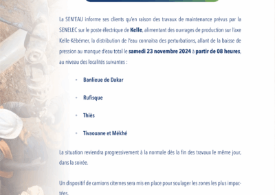 TRAVAUX DE MAINTENANCE PAR SENELEC SUR LE POSTE DE KELLE