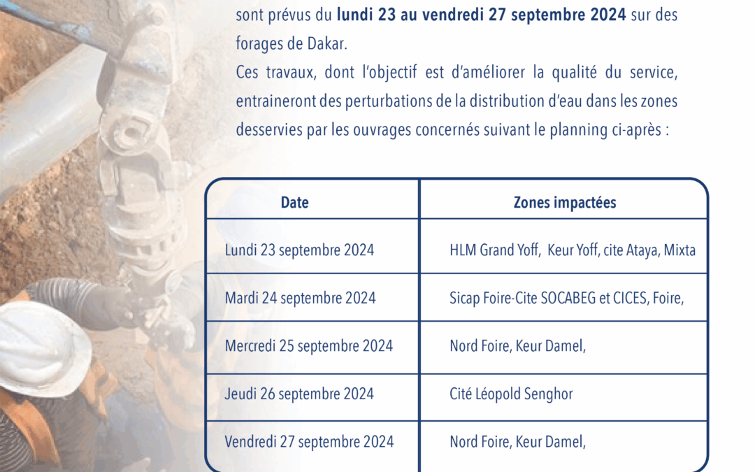 TRAVAUX DE REGENERATION DES FORAGES DE DAKAR 20/09/2024