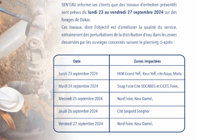 TRAVAUX DE REGENERATION DES FORAGES DE DAKAR 20/09/2024