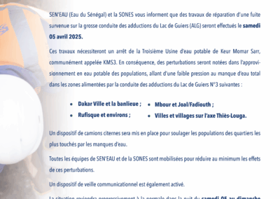 TRAVAUX DE REPARATION D’UNE FUITE SUR LA CONDUITE DES ADDUCTIONS ALG 3 03/04/2025