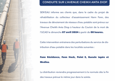 TRAVAUX DE DEVOIEMENT D’UNE CONDUITE SUR L’AVENUE CHEIKH ANTA DIOP 02/04/2024