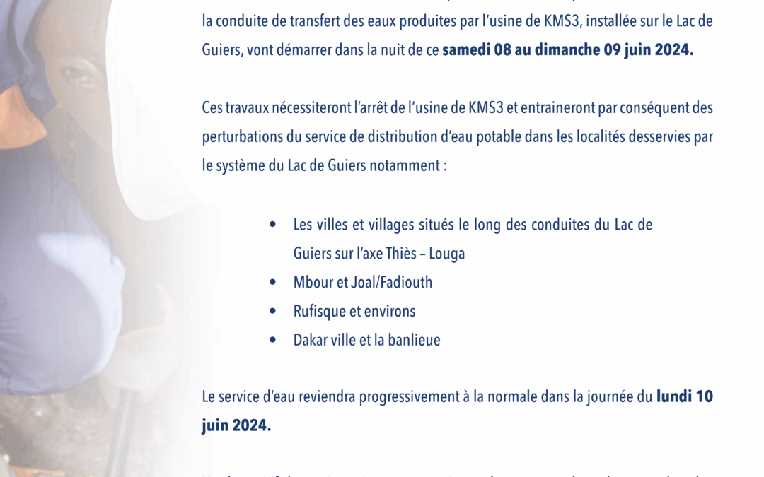 TRAVAUX DE REPARATION D’URGENCE D’UNE FUITE SUR LA CONDUITE DE L’ALG 3 08/06/2024