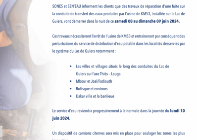 TRAVAUX DE REPARATION D’URGENCE D’UNE FUITE SUR LA CONDUITE DE L’ALG 3 08/06/2024