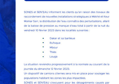 TRAVAUX DE RACCORDEMENT DE NOUVELLES INSTALLATIONS STRATÉGIQUES À MEKHE ET KMS 09/02/2025