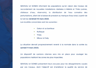 TRAVAUX DE RACCORDEMENTS DE NOUVELLES INSTALLATIONS À MÉKHÉ ET THIÉS 08/03/2023