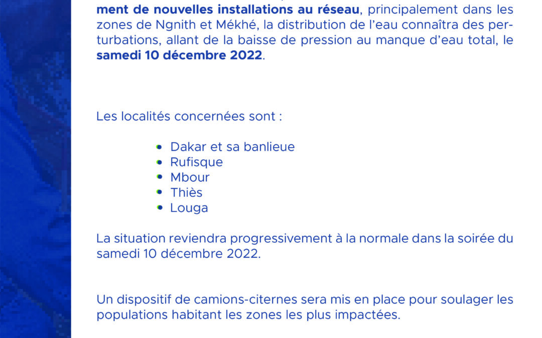 TRAVAUX DE RACCORDEMENT DE NOUVELLES INSTALLATIONS À NGNITH ET MEKHÉ
