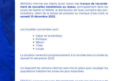 TRAVAUX DE RACCORDEMENT DE NOUVELLES INSTALLATIONS À NGNITH ET MEKHÉ