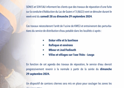 TRAVAUX DE REPARATION D’UNE FUITE SUR LA CONDUITE DE L’ALG 3 26/09/2024