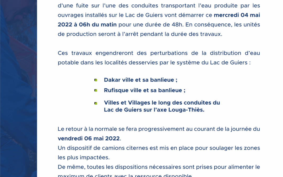 TRAVAUX DE REPARATION D’URGENCE DE FUITE SURVENUE SUR L’UNE DES CONDUITES DU LAC DE GUIERS 03/05/2022