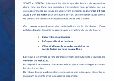 TRAVAUX DE REPARATION D’URGENCE DE FUITE SURVENUE SUR L’UNE DES CONDUITES DU LAC DE GUIERS 03/05/2022