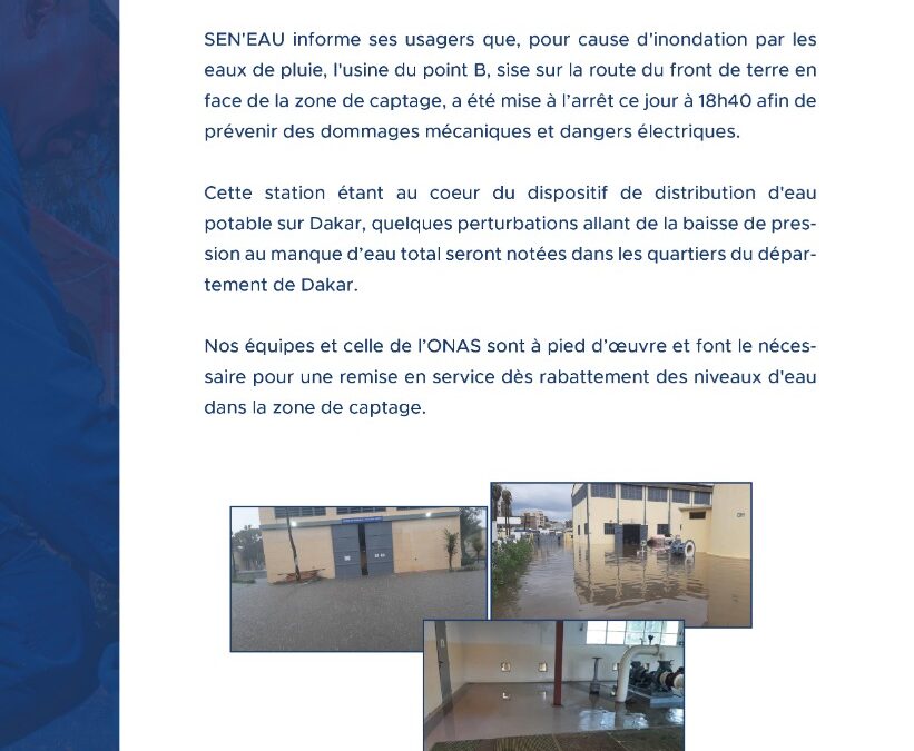INONDATION DE L’USINE DES EAUX DU POINT B AOUT