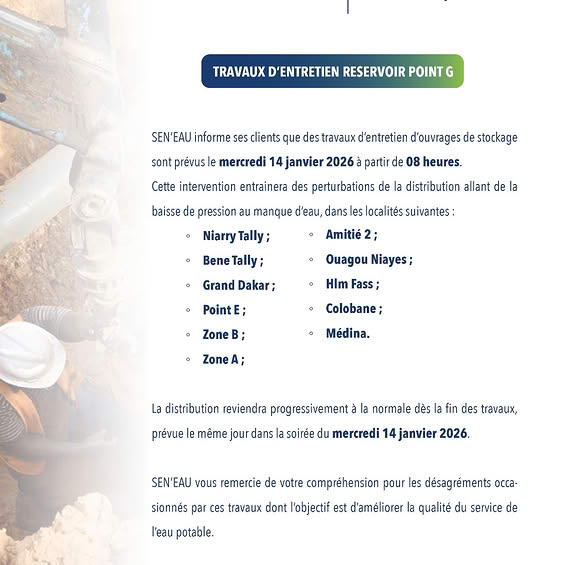 COMMUNIQUÉ TRAVAUX D&rsquo;ENTRETIENS D&rsquo;OUVRAGES DE STOCKAGE 13/01/2026