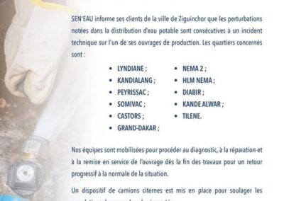 PERTURBATIONS DANS LA DISTRIBUTION D’EAU À ZIGUINCHOR 15/04/26
