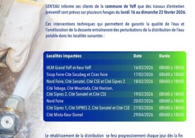 TRAVAUX D&rsquo;ENTRETIEN DES FORAGES DE YOFF 13/02/26