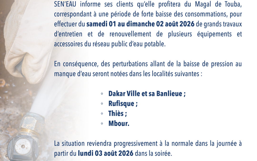 TRAVAUX ANNUELS D’ENTRETIEN ET DE RENOUVELLEMENT D’EQUIPEMENTS DU RESEAU DU 01 AU 02 AOUT 2026