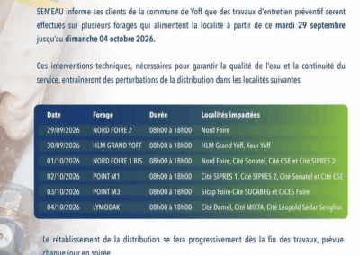COMMUNIQUÉ TRAVAUX D’ENTRETIEN DES OUVRAGES DE PRODUCTION DE LA COMMUNE DE YOFF 28/09/26