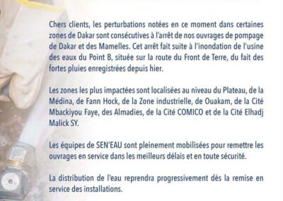 COMMUNIQUÉ SUR LES INTEMPÉRIES À DAKAR : ARRÊT DES OUVRAGES DE POMPAGE DE DAKAR ET DES MAMELLES 05/10/2026